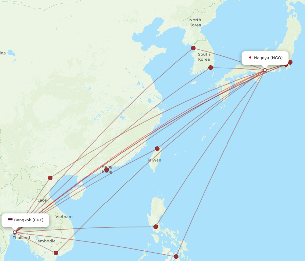 BKK to NGO flights and routes map