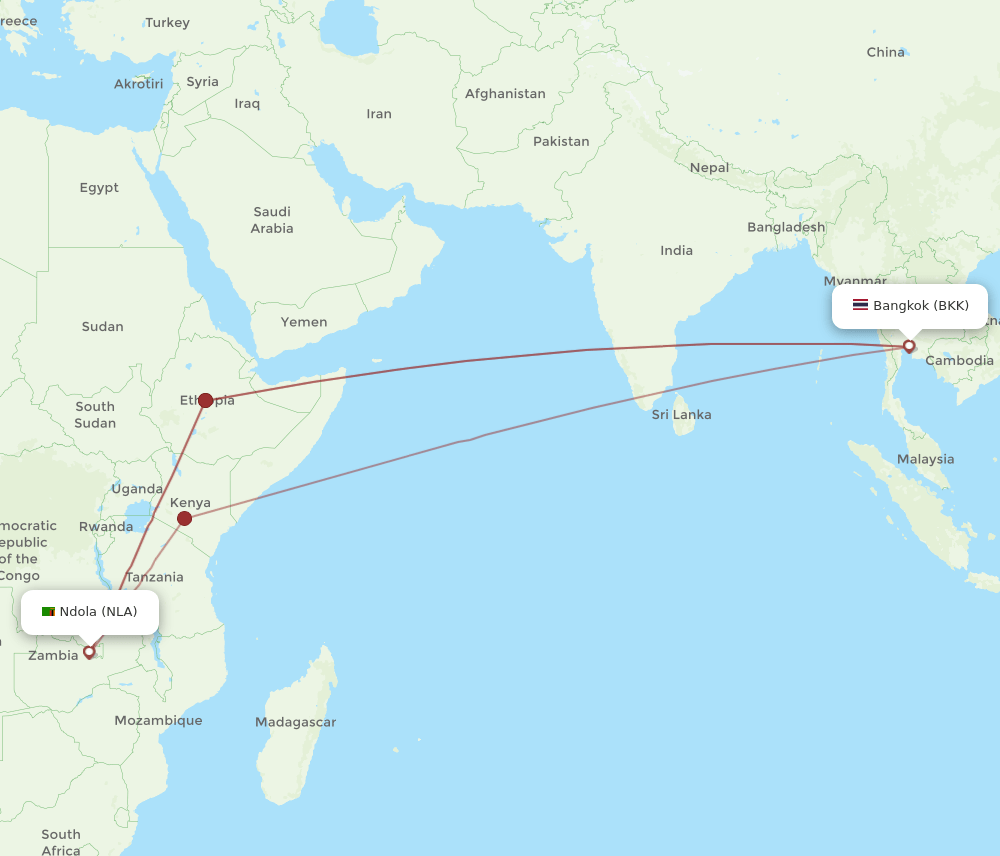 BKK-NLA flight routes