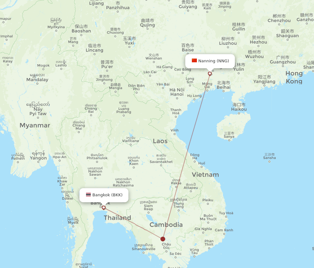 NNG to BKK flights and routes map