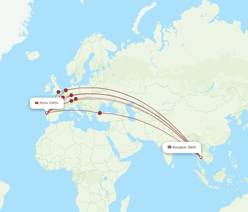 BKK-OPO flight routes