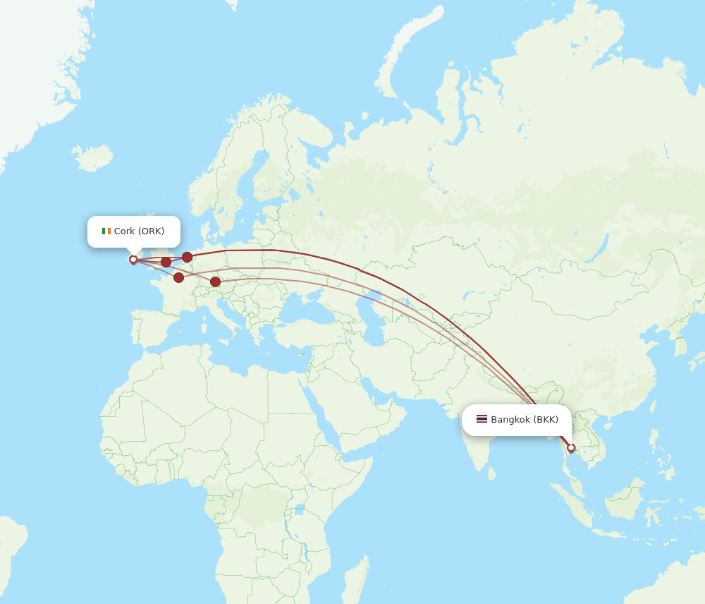 BKK-ORK flight routes