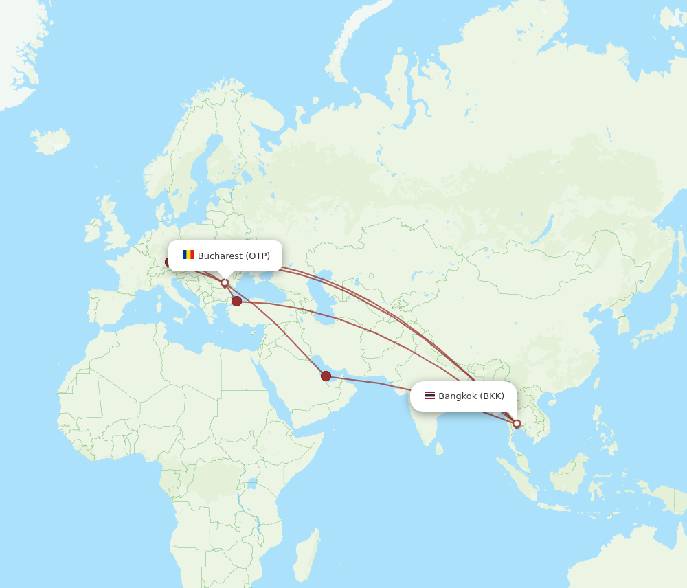 BKK to OTP flights and routes map