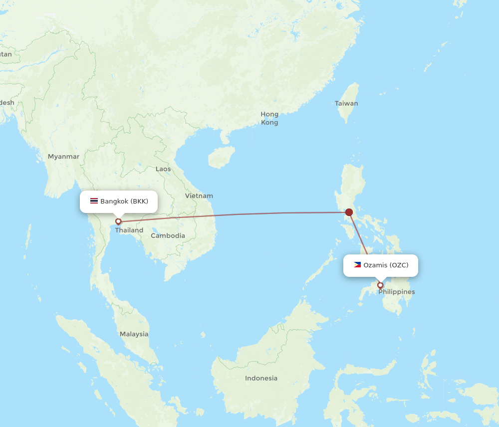 BKK-OZC flight routes