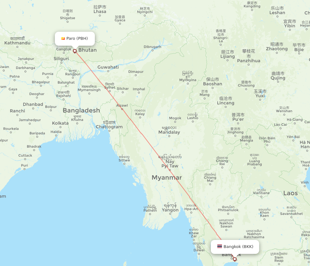 BKK to PBH flights and routes map