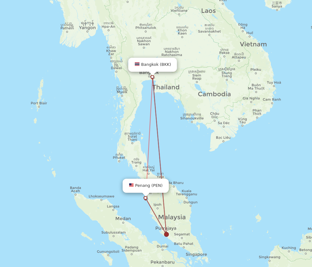 BKK to PEN flights and routes map