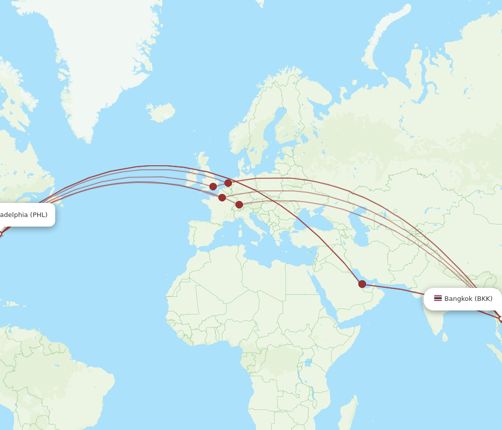 BKK-PHL flight routes