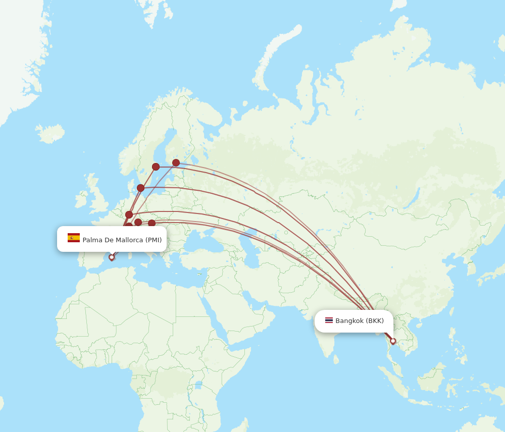 BKK to PMI flights and routes map