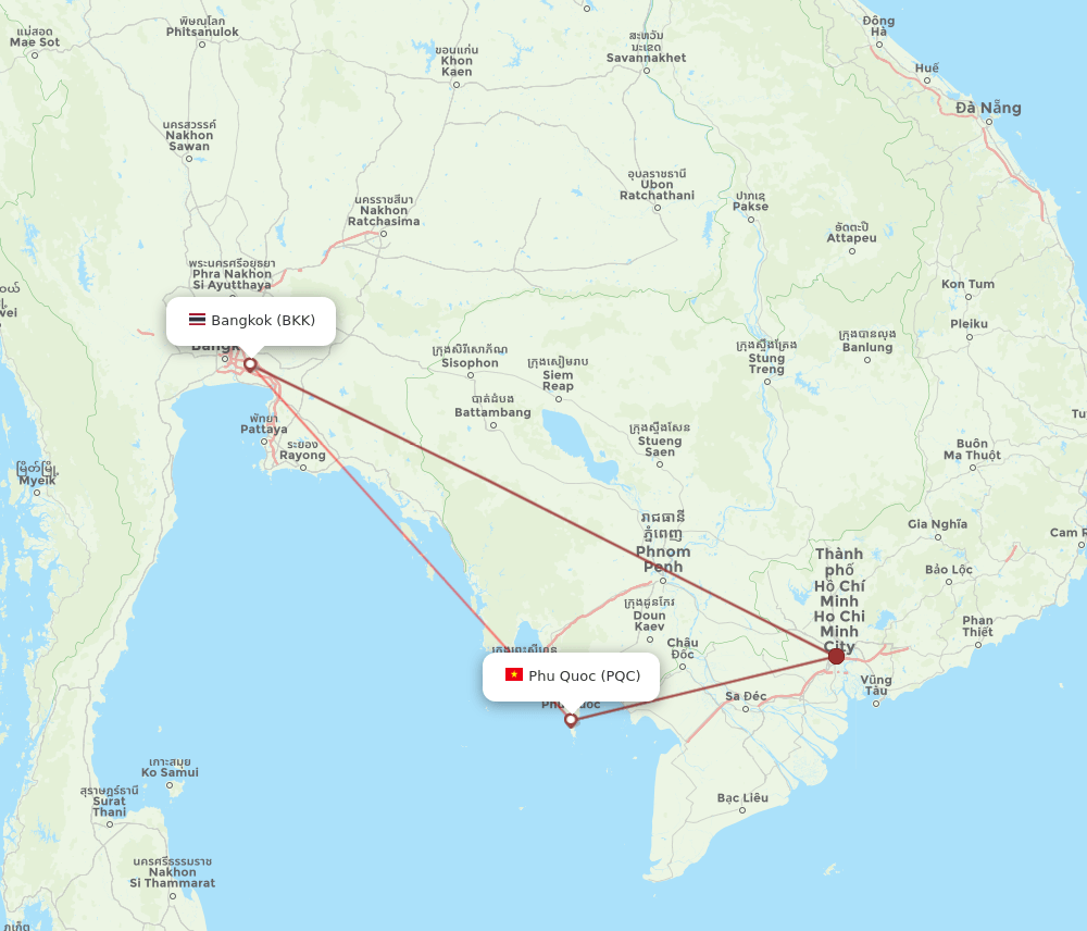 BKK to PQC flights and routes map