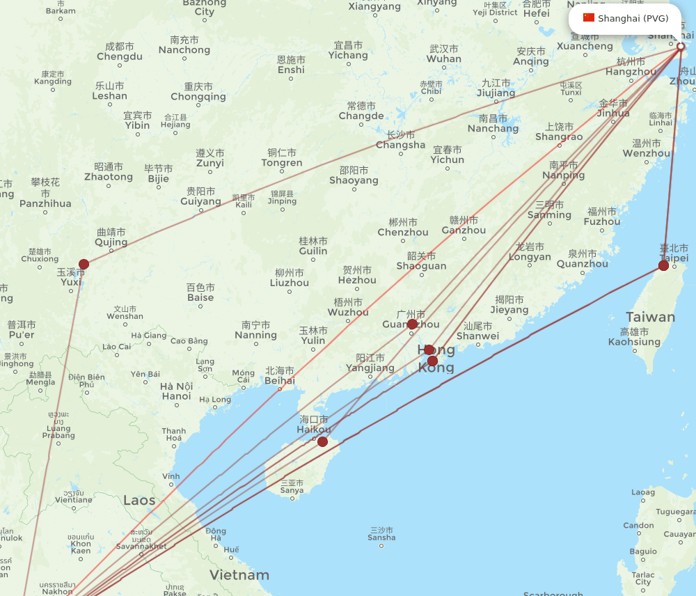 BKK to PVG flights and routes map