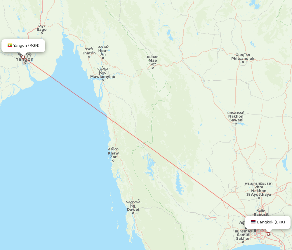 BKK to RGN flights and routes map