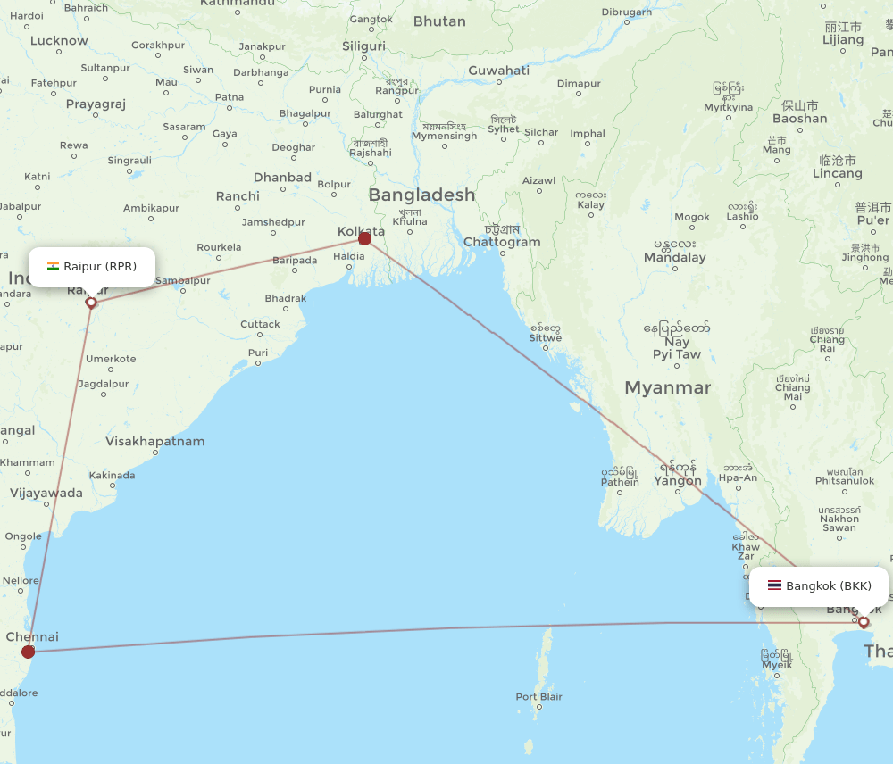 BKK to RPR flights and routes map