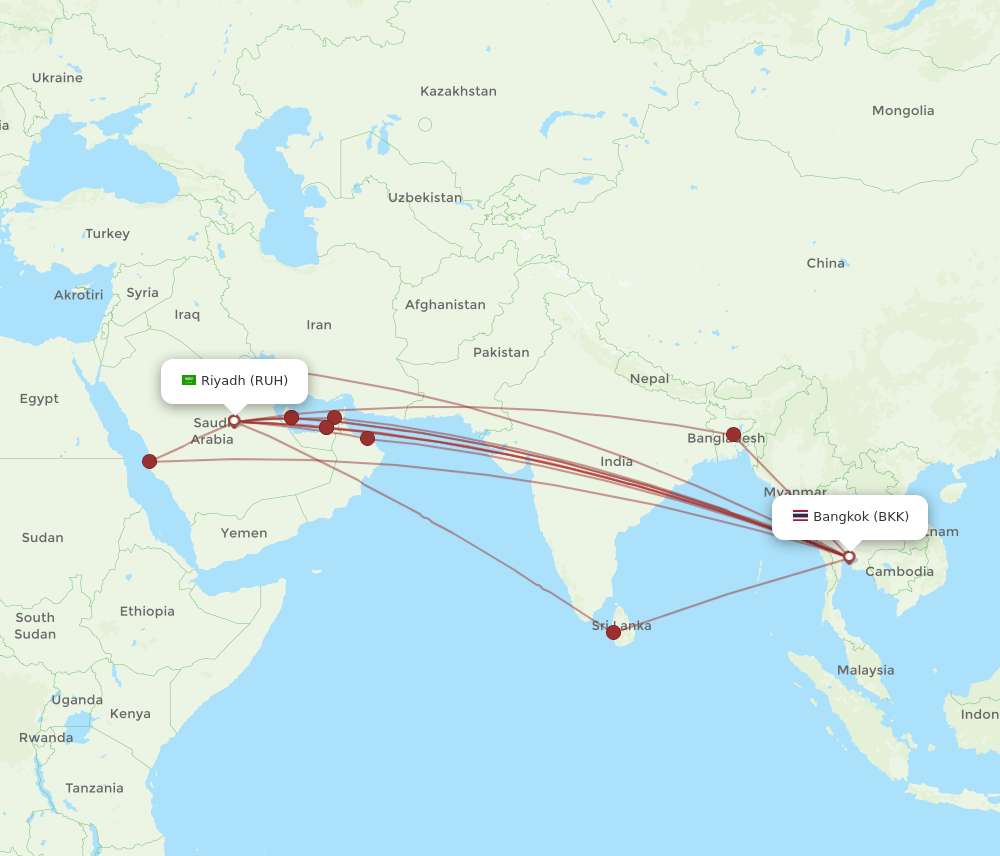 BKK-RUH flight routes