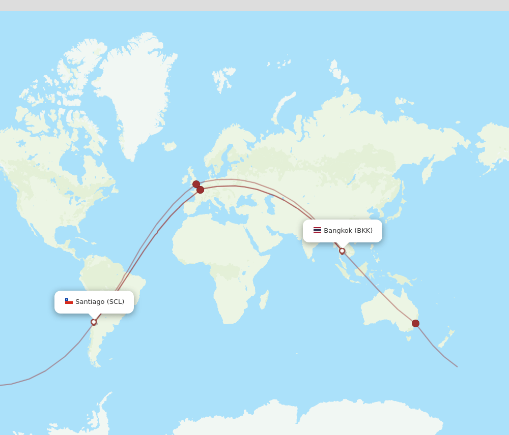 BKK to SCL flights and routes map