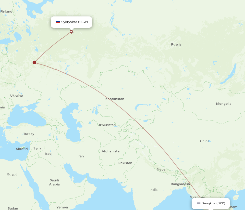 BKK to SCW flights and routes map