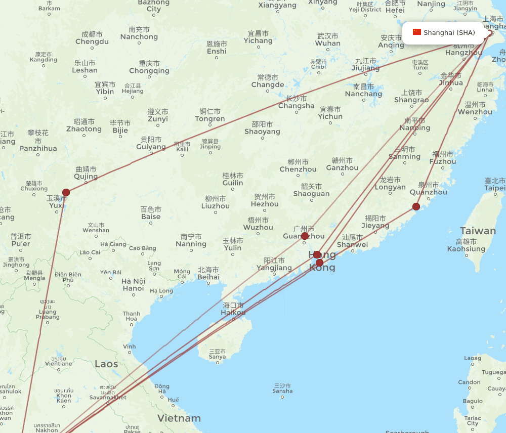 BKK to SHA flights and routes map