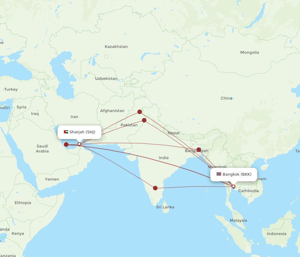 BKK-SHJ flight routes