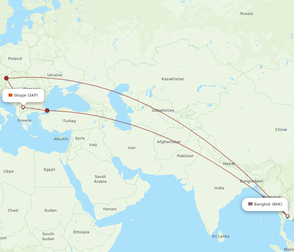 BKK to SKP flights and routes map