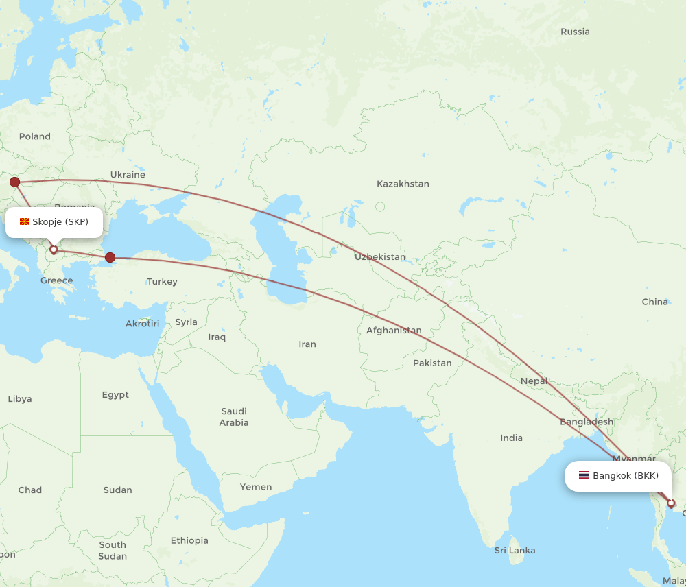 BKK-SKP flight routes