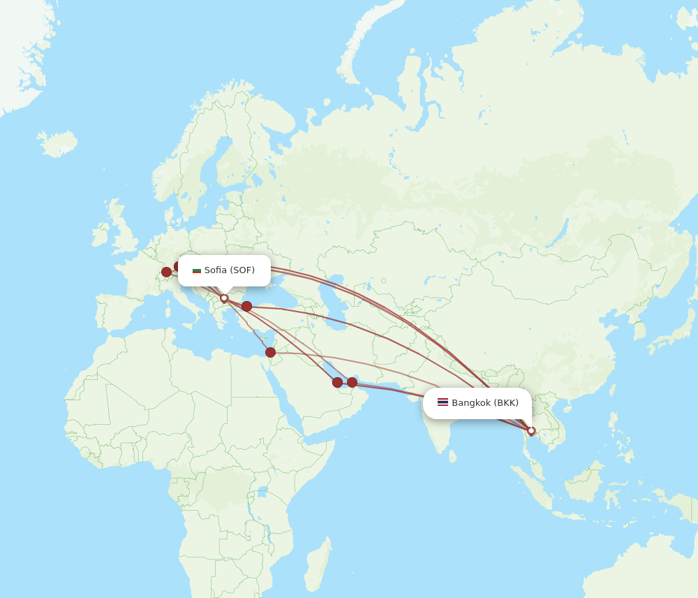 BKK to SOF flights and routes map