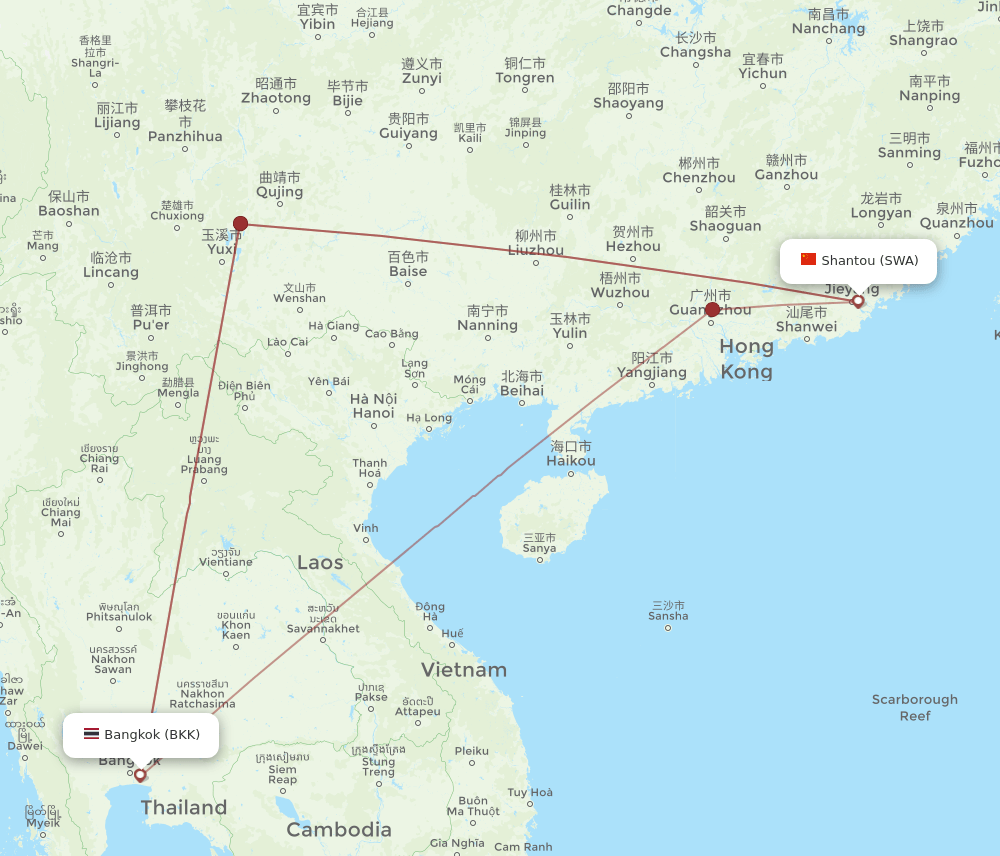 BKK-SWA flight routes
