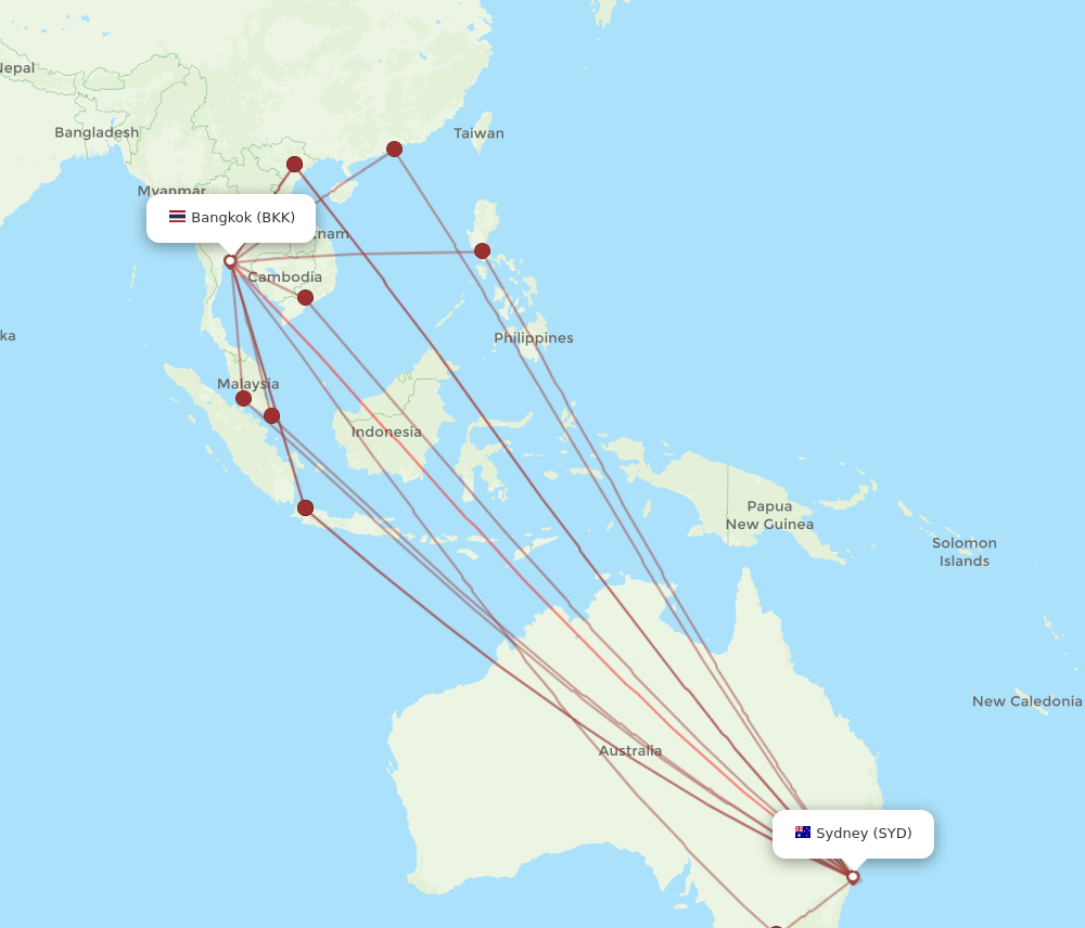 BKK to SYD flights and routes map