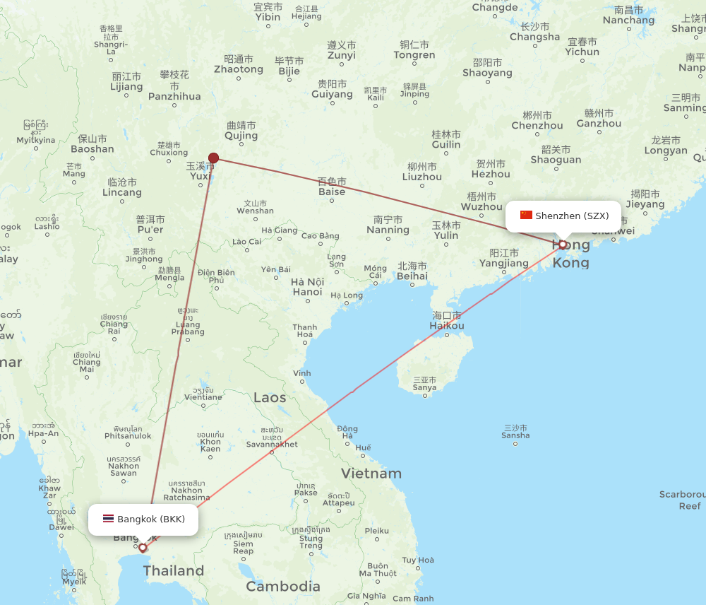 BKK to SZX flights and routes map