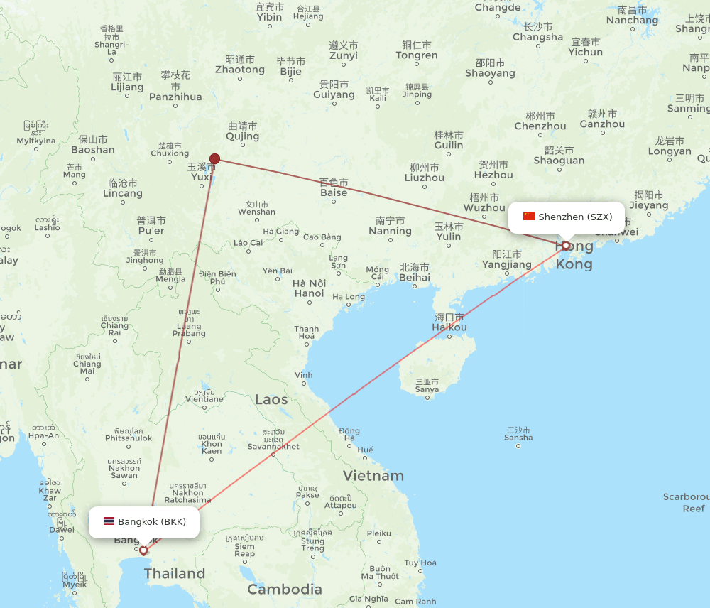 BKK-SZX flight routes