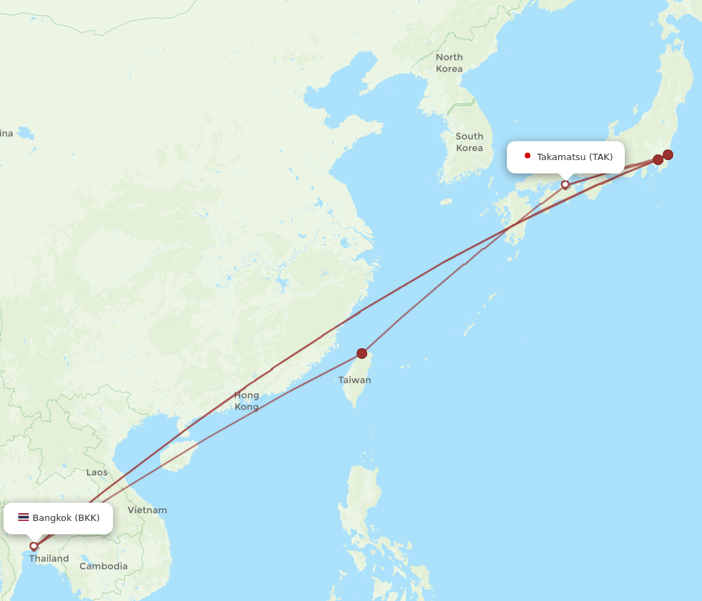 BKK to TAK flights and routes map