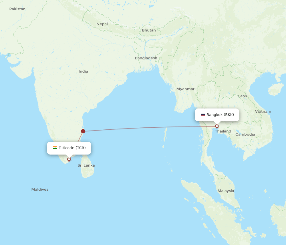 BKK to TCR flights and routes map