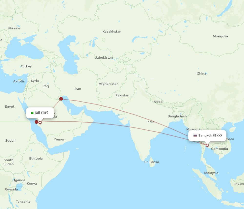 BKK-TIF flight routes
