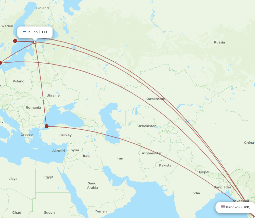 BKK to TLL flights and routes map