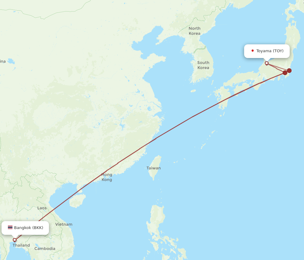 BKK to TOY flights and routes map