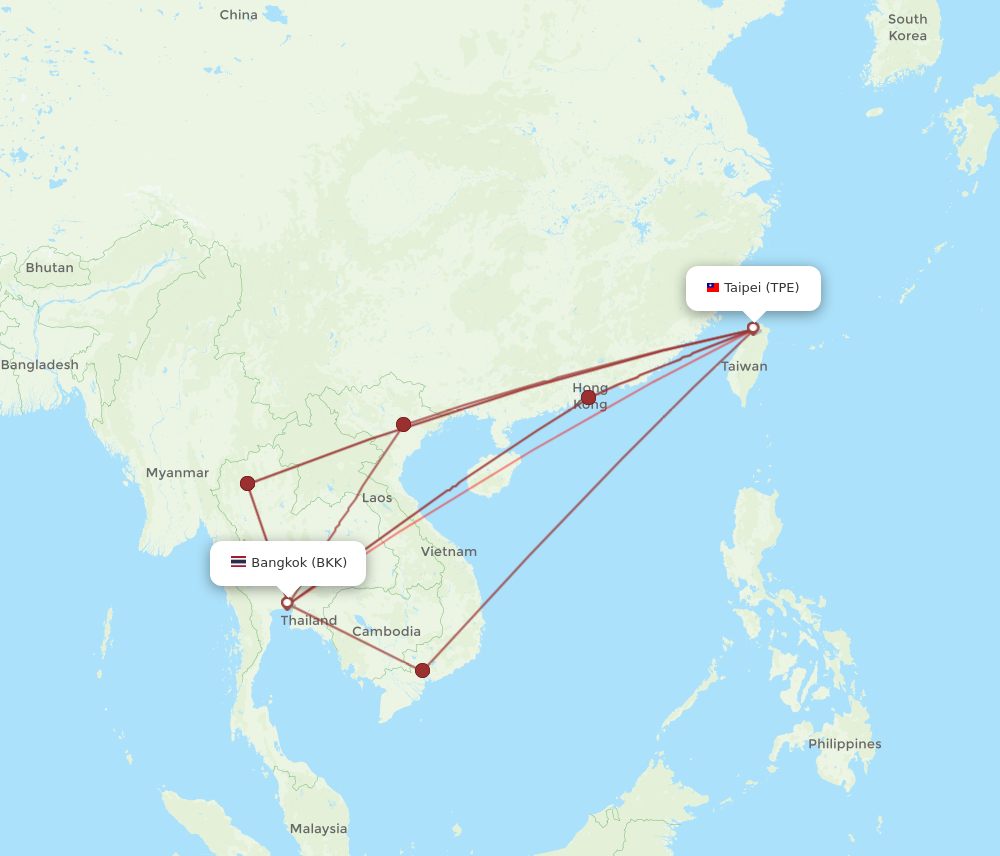 BKK to TPE flights and routes map