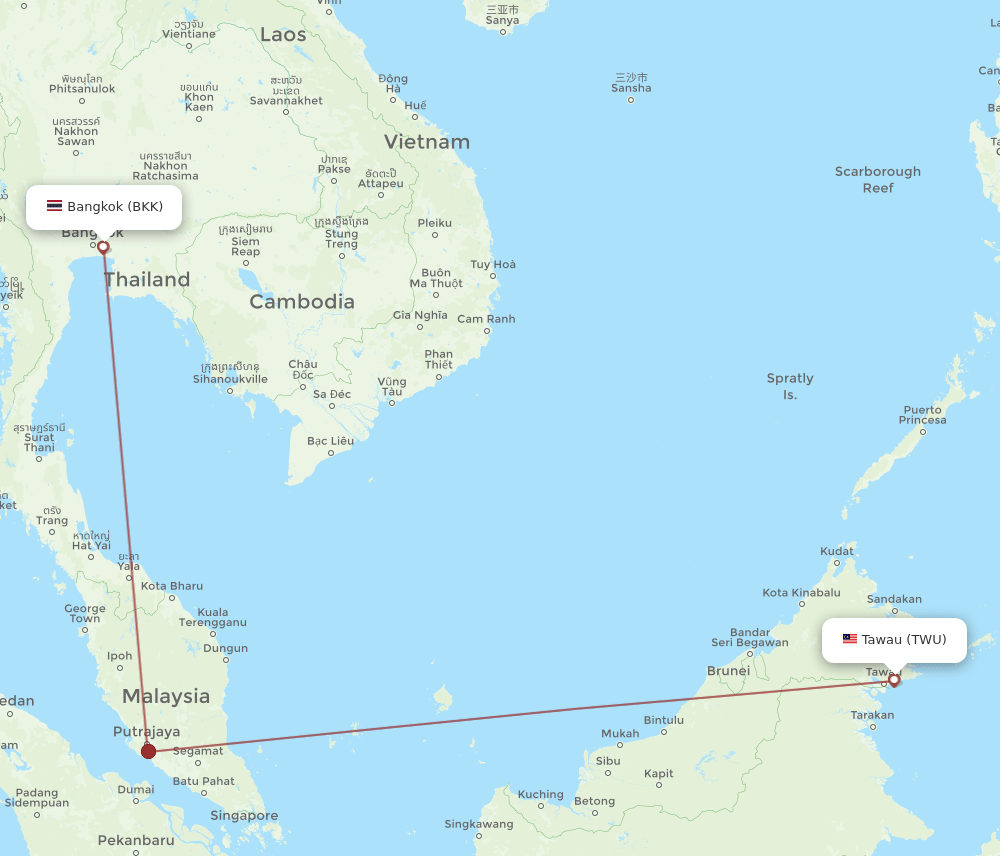 BKK-TWU flight routes