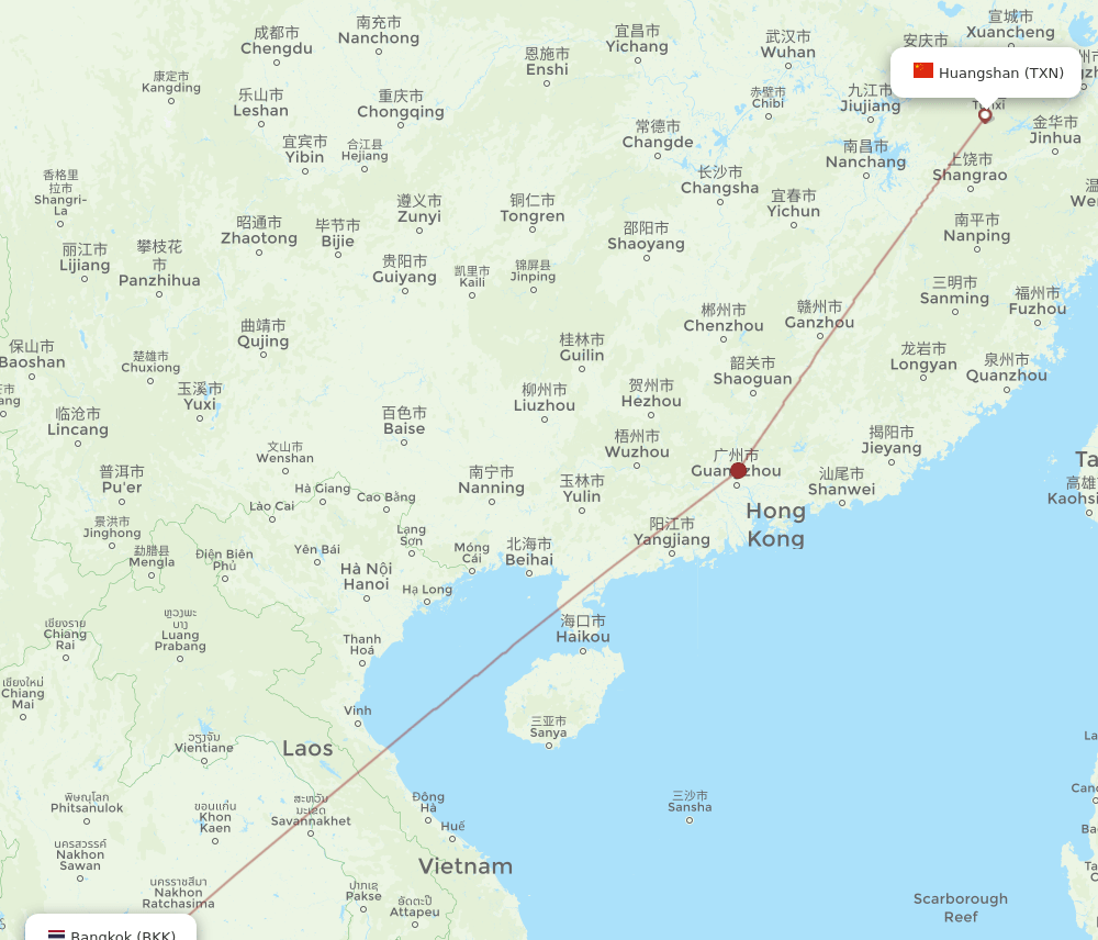 BKK to TXN flights and routes map