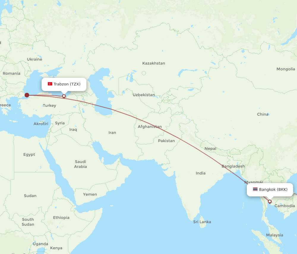 BKK-TZX flight routes