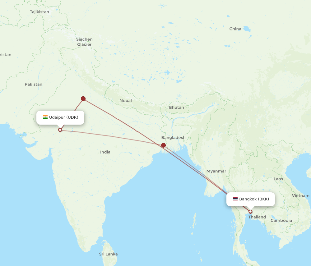 BKK-UDR flight routes