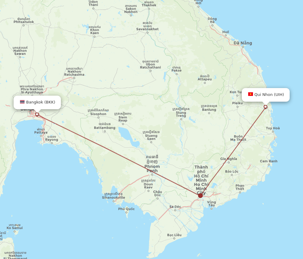 BKK to UIH flights and routes map