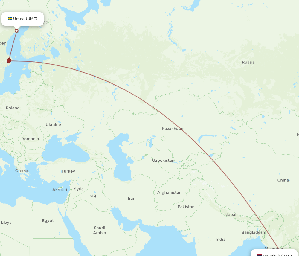 BKK-UME flight routes