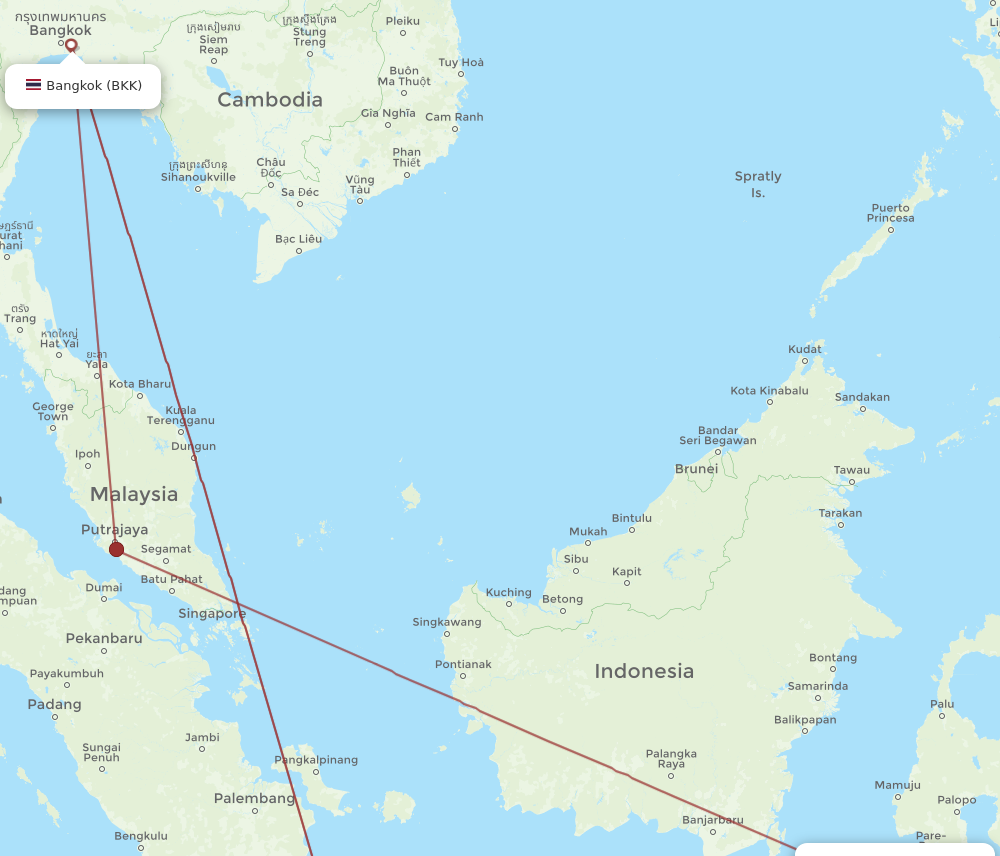 BKK to UPG flights and routes map