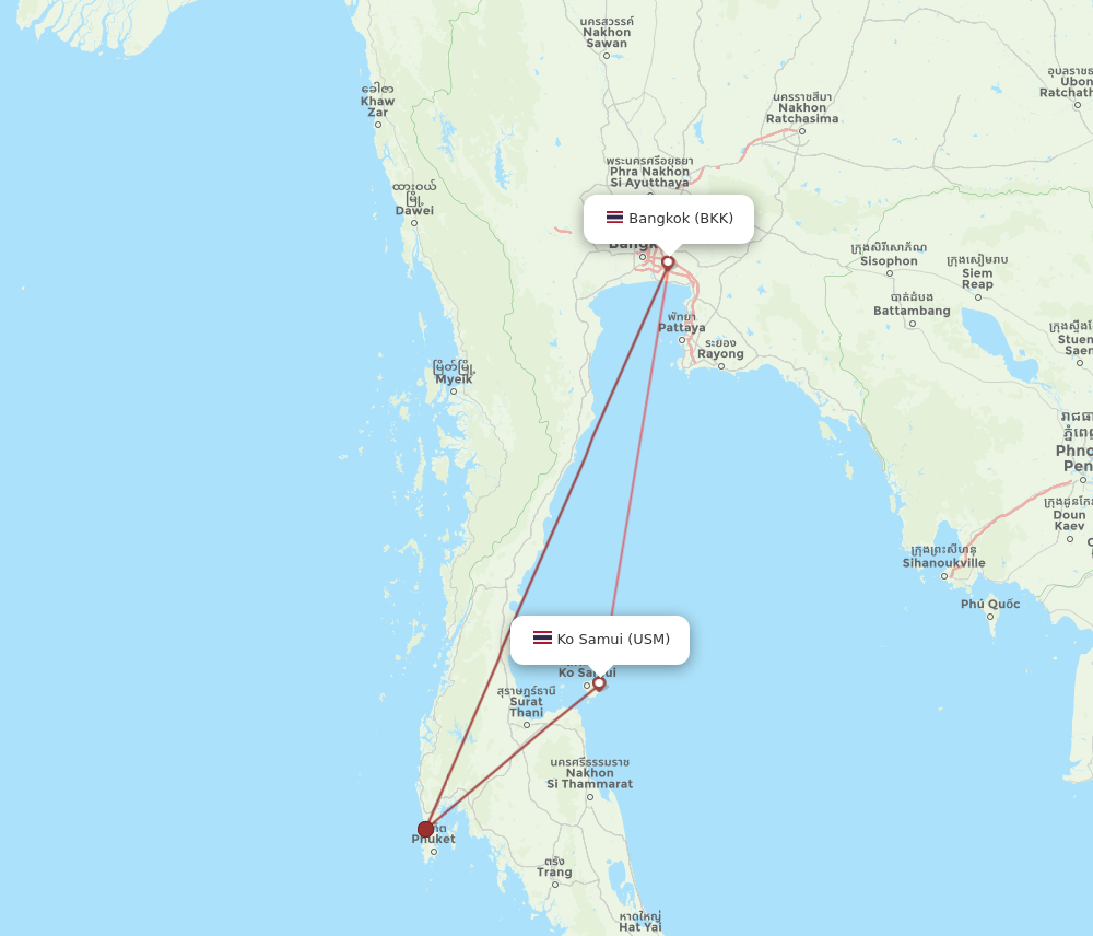 BKK to USM flights and routes map