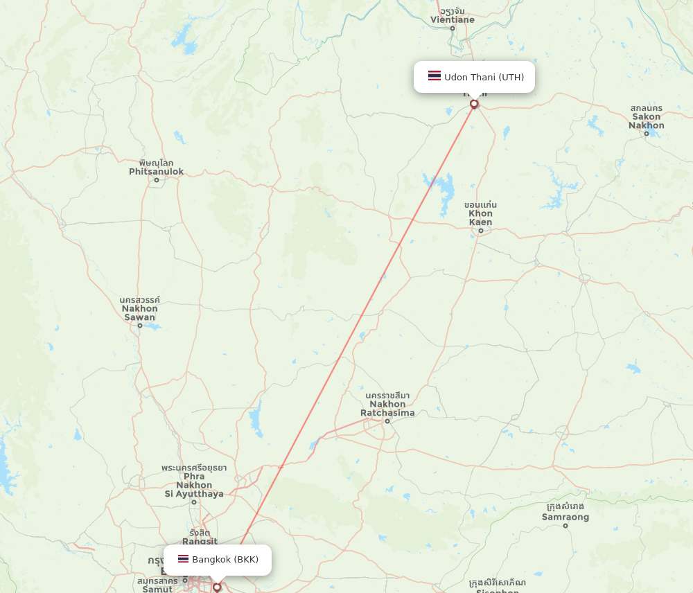 BKK to UTH flights and routes map