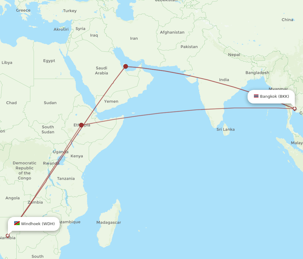 BKK-WDH flight routes