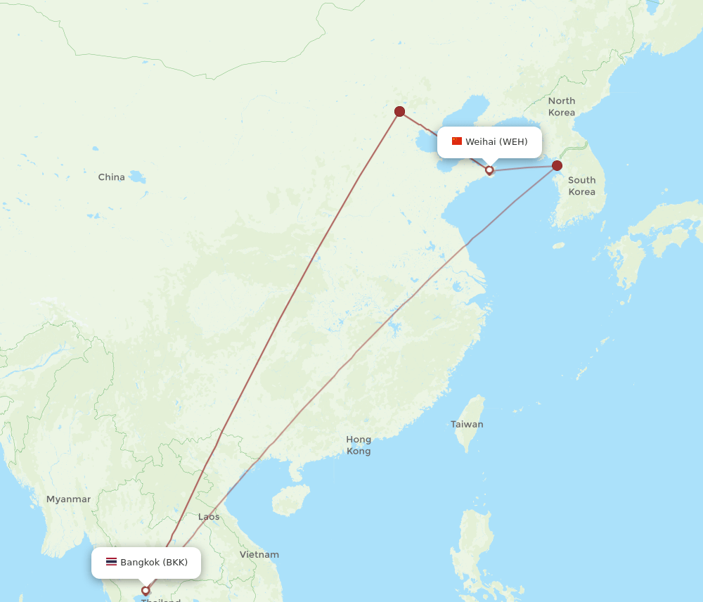 BKK-WEH flight routes