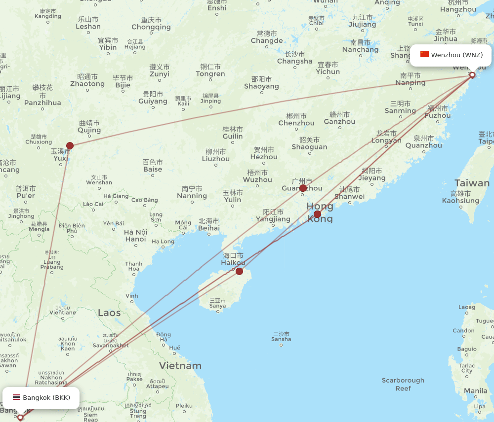 BKK-WNZ flight routes