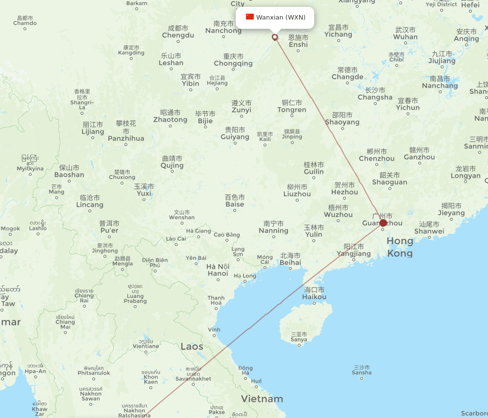 BKK to WXN flights and routes map