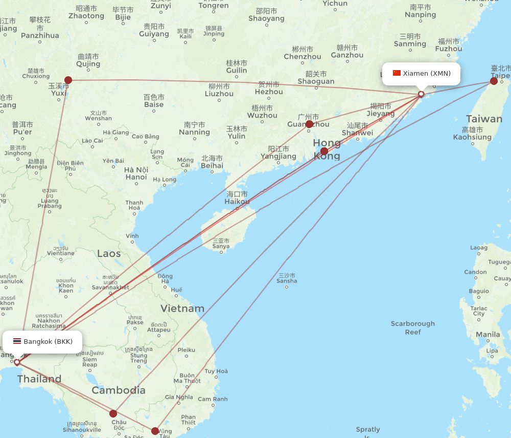 BKK-XMN flight routes