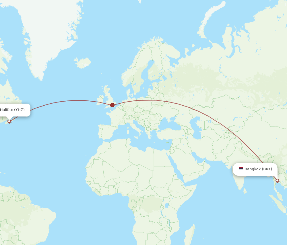 BKK to YHZ flights and routes map