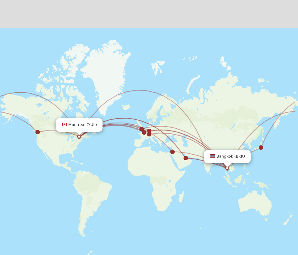 BKK to YUL flights and routes map