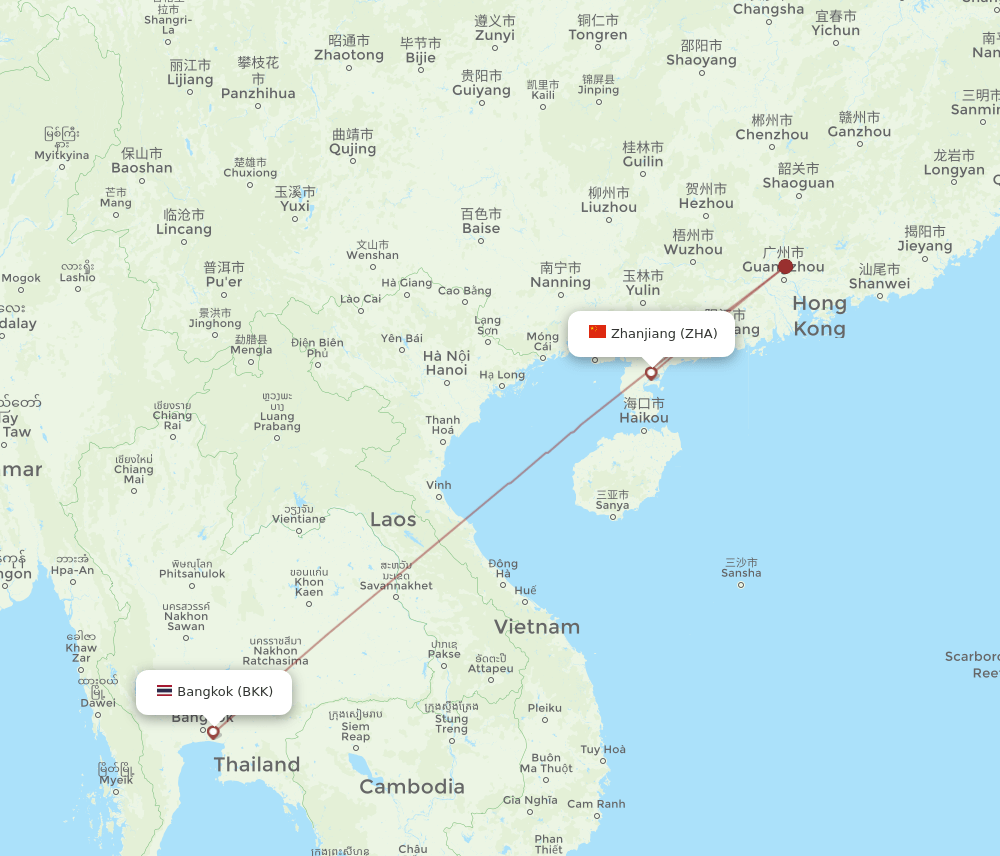 BKK-ZHA flight routes